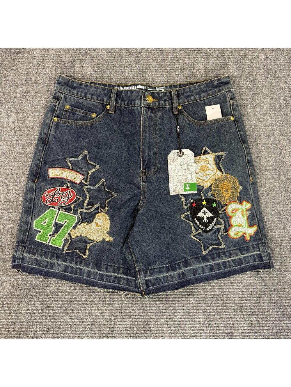 LRG Lifted Research Group Jean Shorts Patchwork 1947 Y2K Gorpcore Adj Streetwear